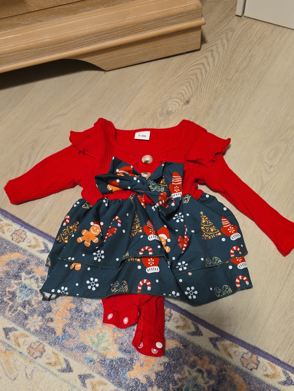 SHEIN Red and Dark Green Holiday Layered Dress with Bow